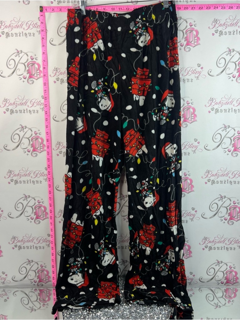 Peanuts snoopy Black Holiday pants Bear Print Pajama Pants with Red Gift Boxes